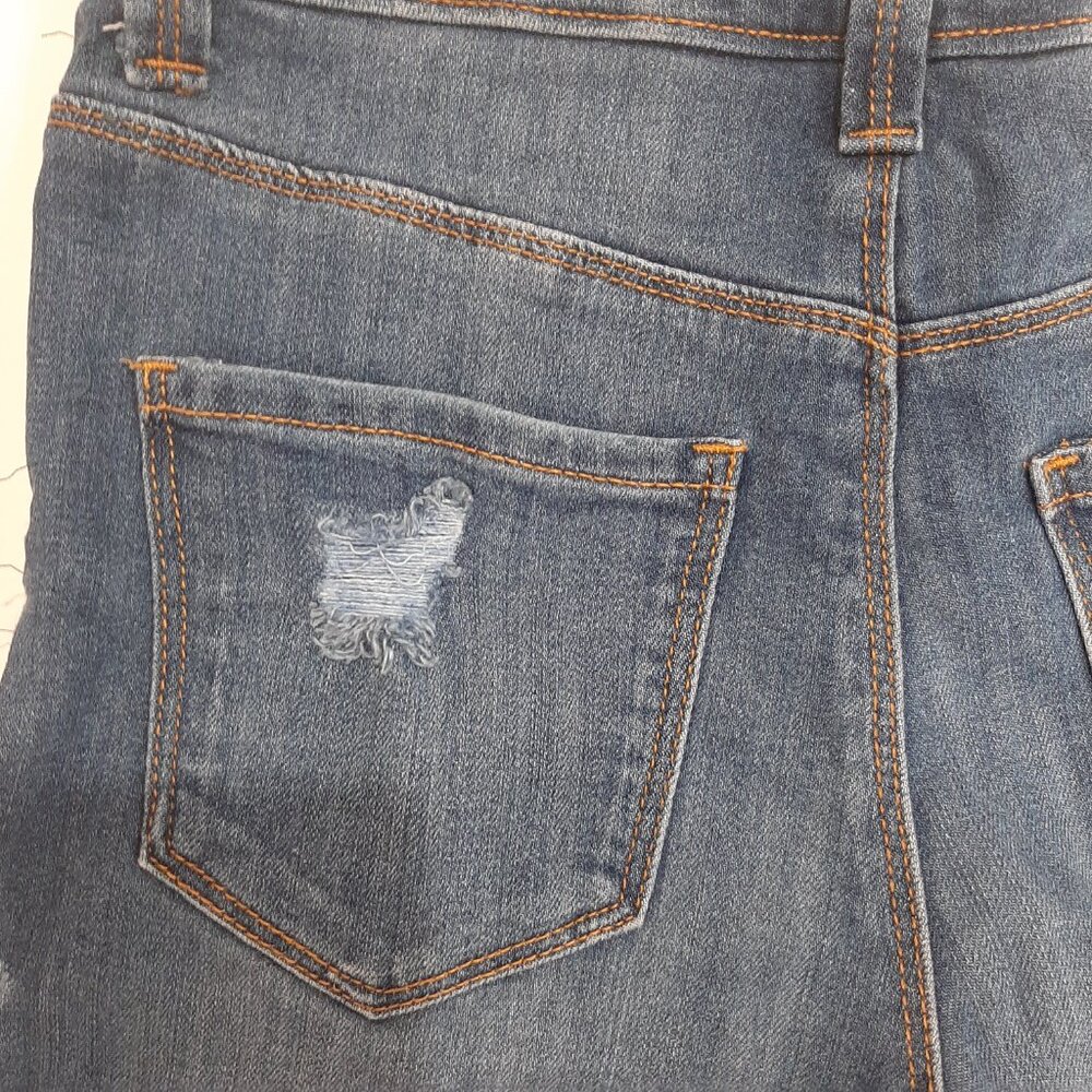 Button fly distressed high rise waisted denim jean shorts medium wash - Picture 7 of 12